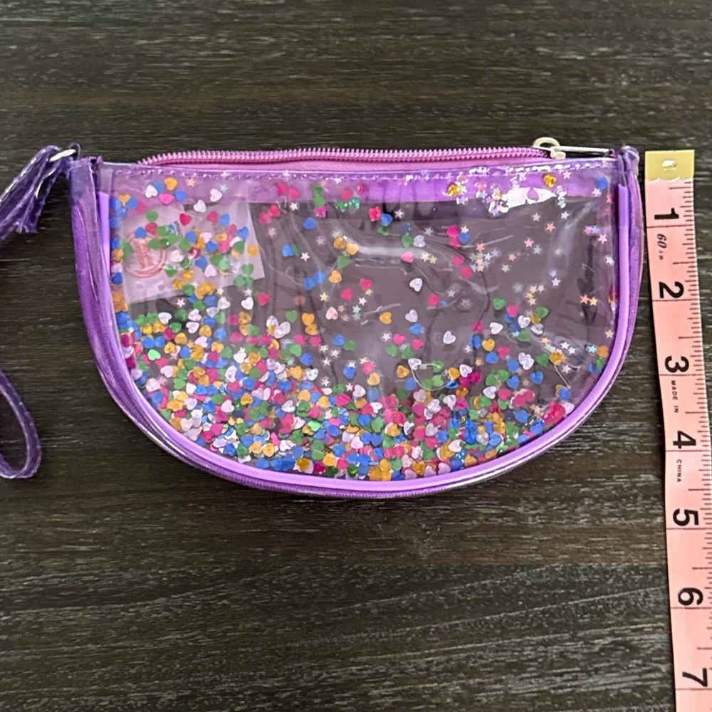 Girls Purple Wristlet Coin Purse with Confetti Hearts & Stars